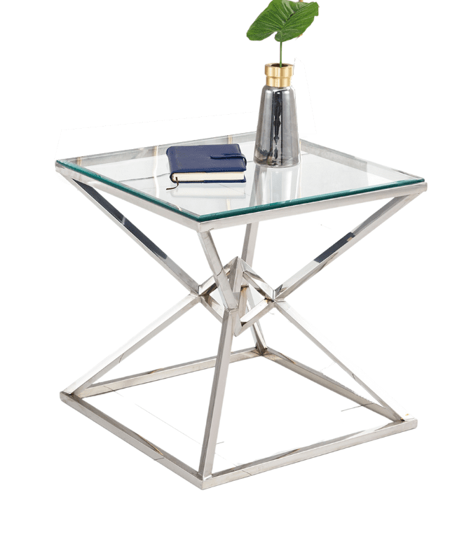 Gueridon Pyramide Chrome Transparent 55X55X55 Cm