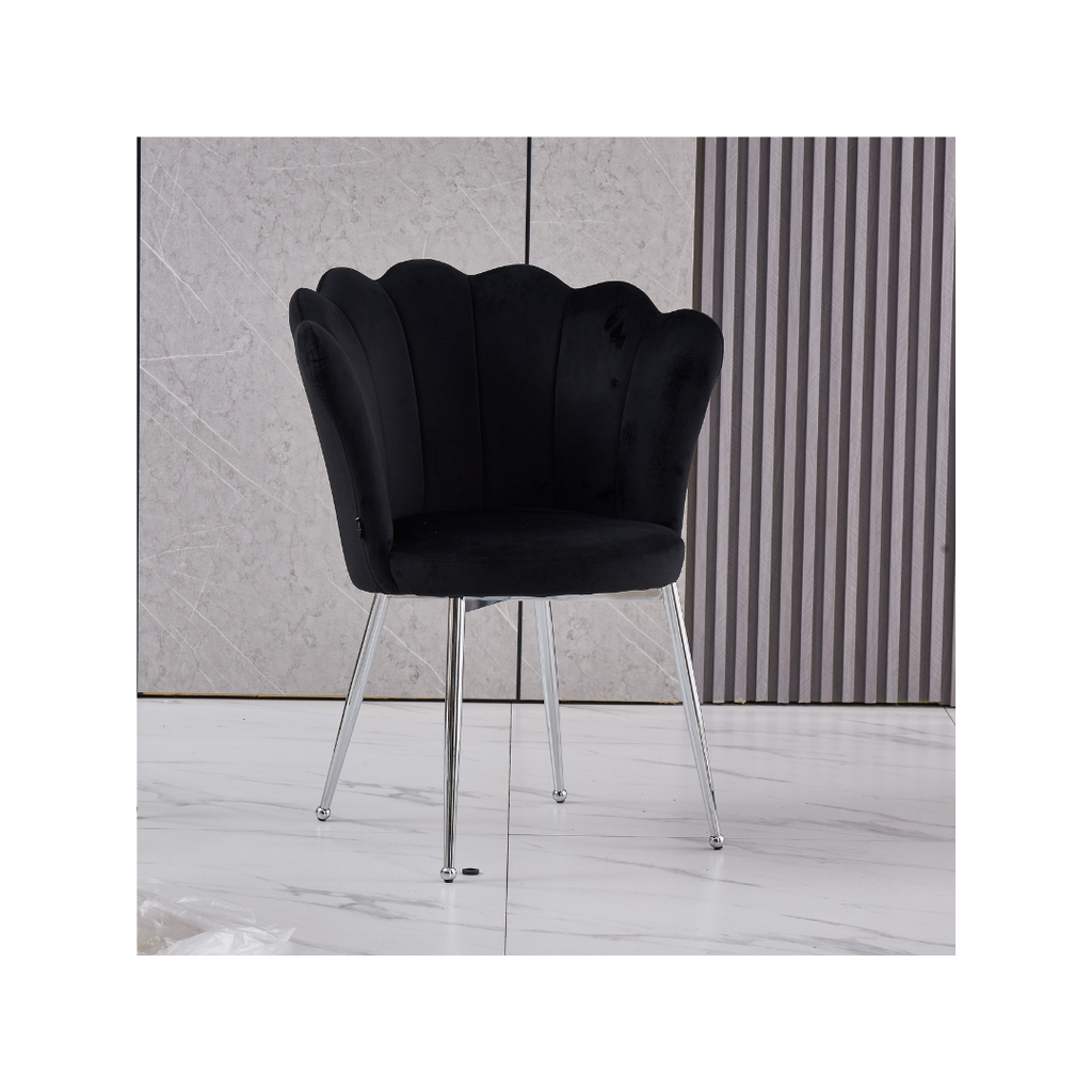 Chaise Nymphea Chrome Velours Noir noir avec pieds chromés