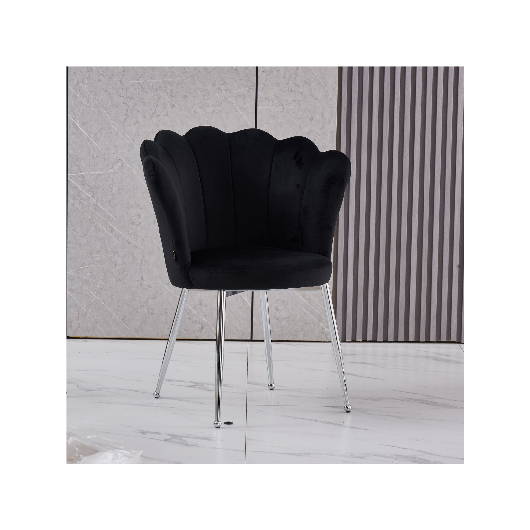 Chaise Nymphea Chrome Velours Noir noir avec pieds chromés