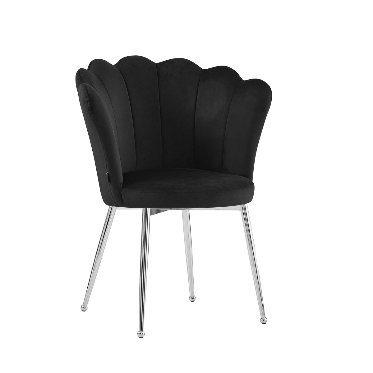 Chaise Nymphea Chrome Velours Noir noir avec pieds chromés