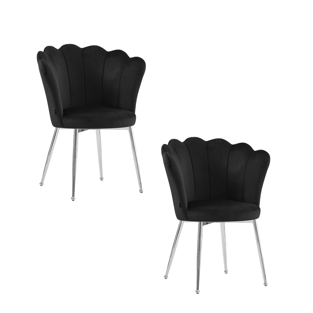 Chaise Nymphea Chrome Velours Noir noir avec pieds chromés