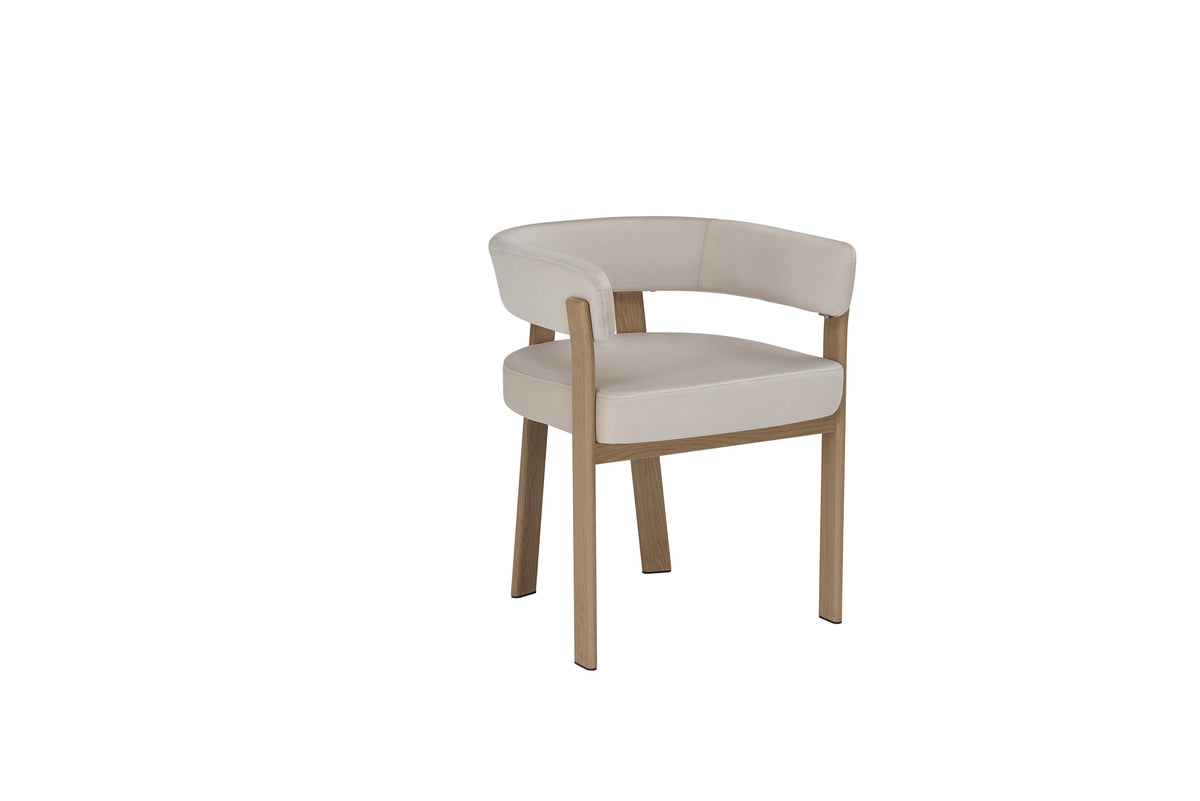 Chaise Alia structure chêne en tissu bouclette beige