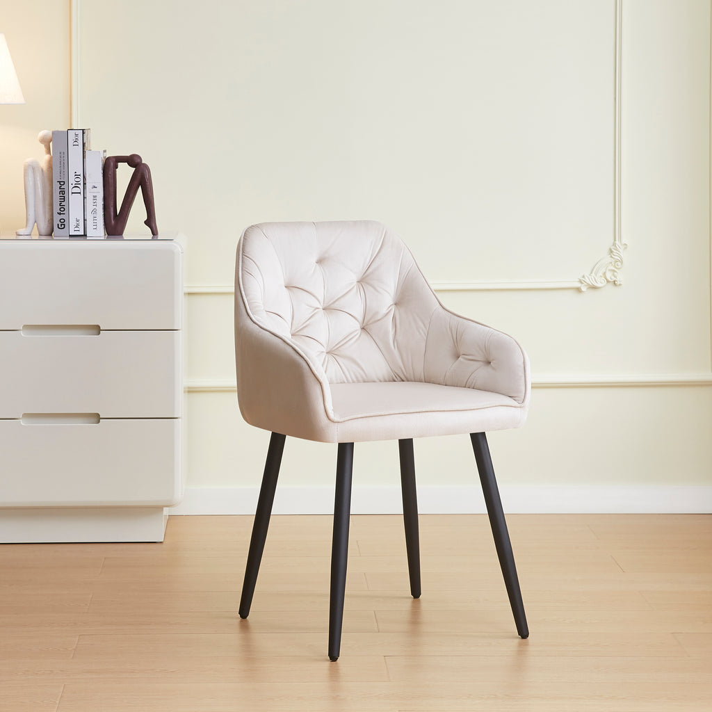 Chaise Avec Accoudoir Jade Pieds Metal Noir Velours - Beige