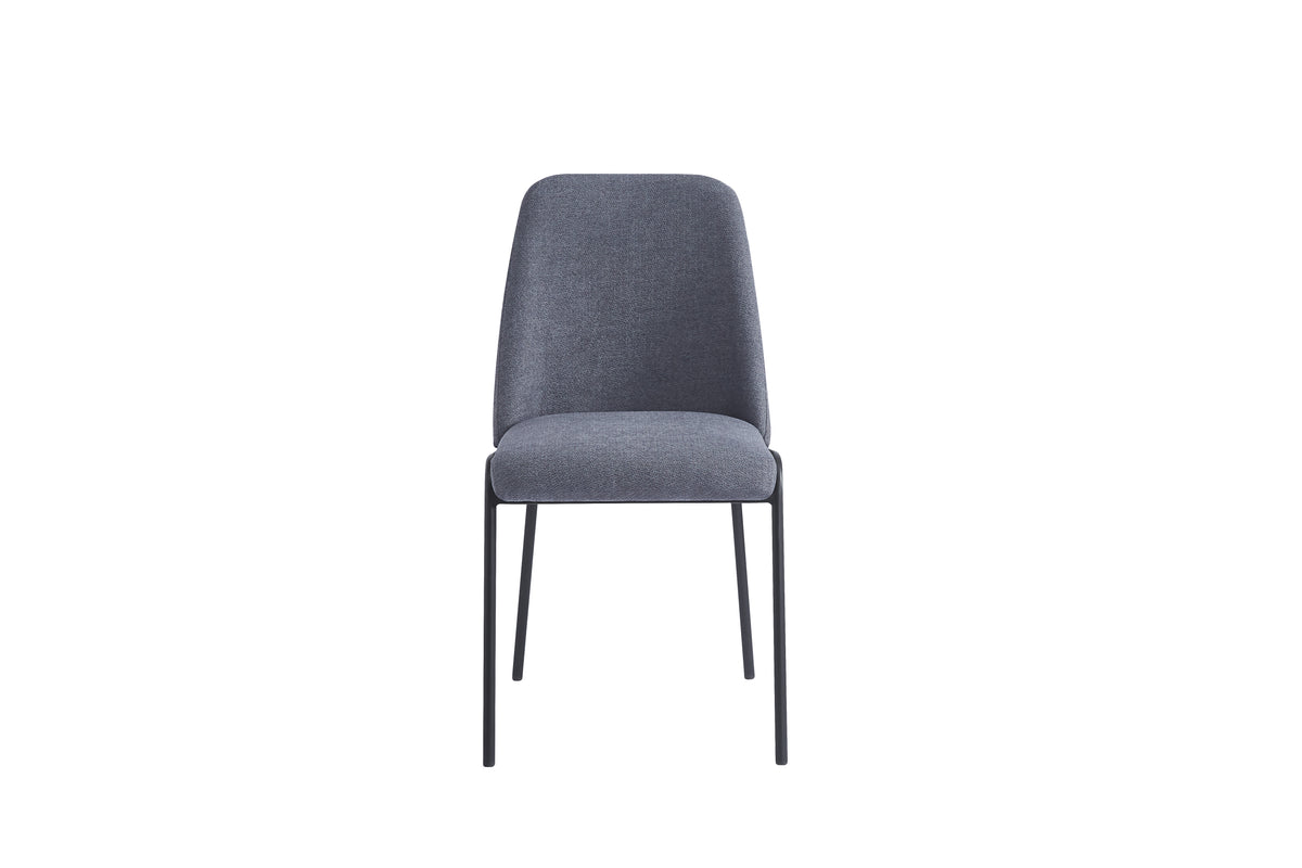 Chaise Cali Pieds Metal Noir Assise Tissu Effet Lin - Anthracite