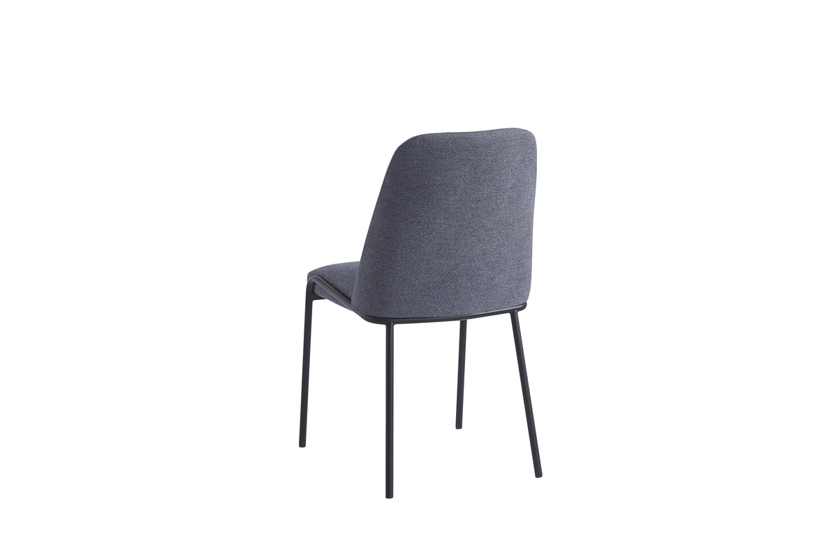 Chaise Cali Pieds Metal Noir Assise Tissu Effet Lin - Anthracite