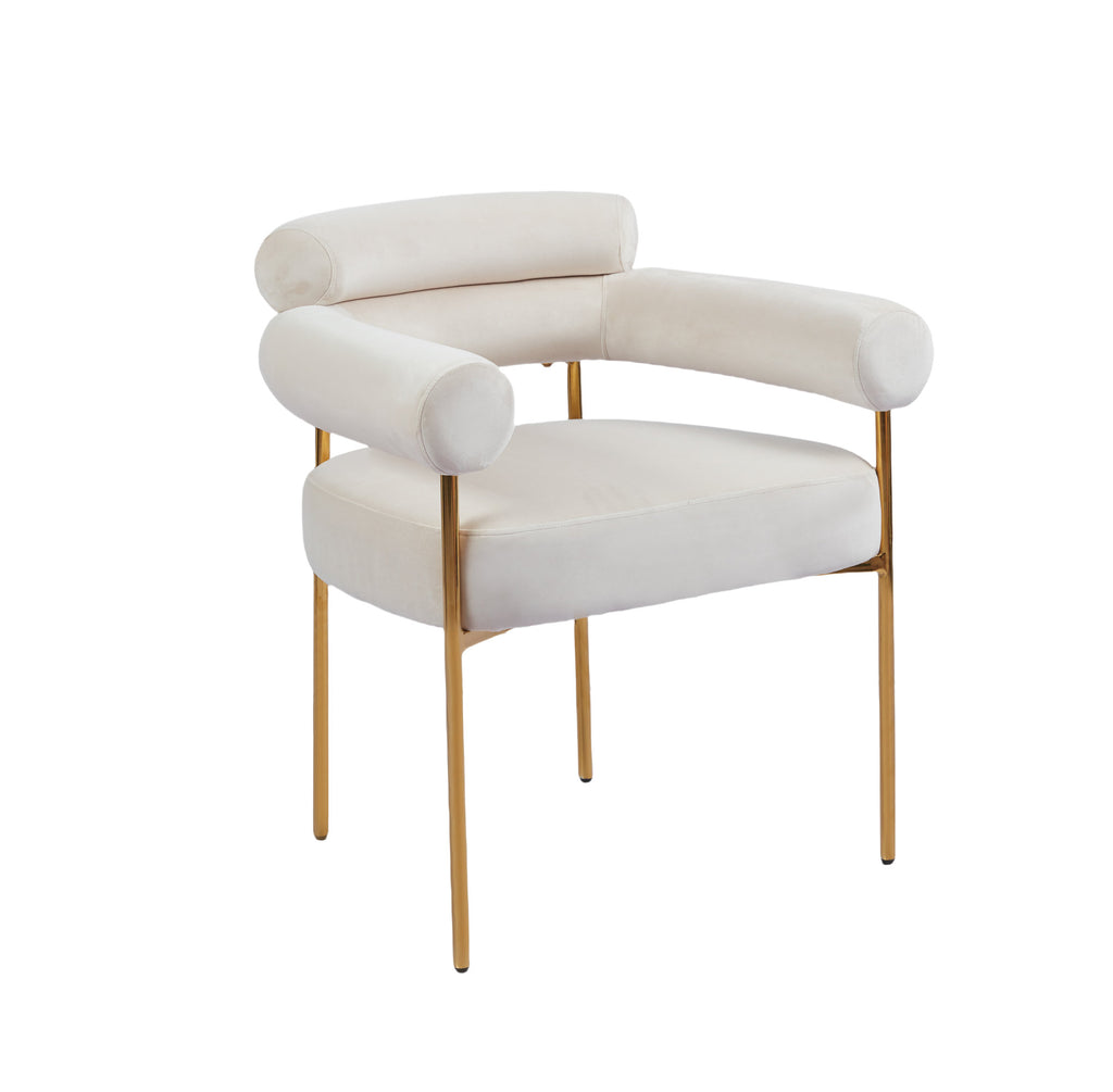 Chaise Avec Accoudoir Bulle pieds Gold Velours beige avec pieds dorés