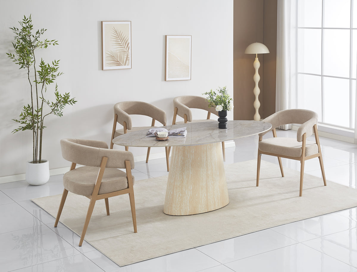 Table Repas Ovo Pied métal Effet Travertin Céramique Shakespeare Gris 180X90Cm