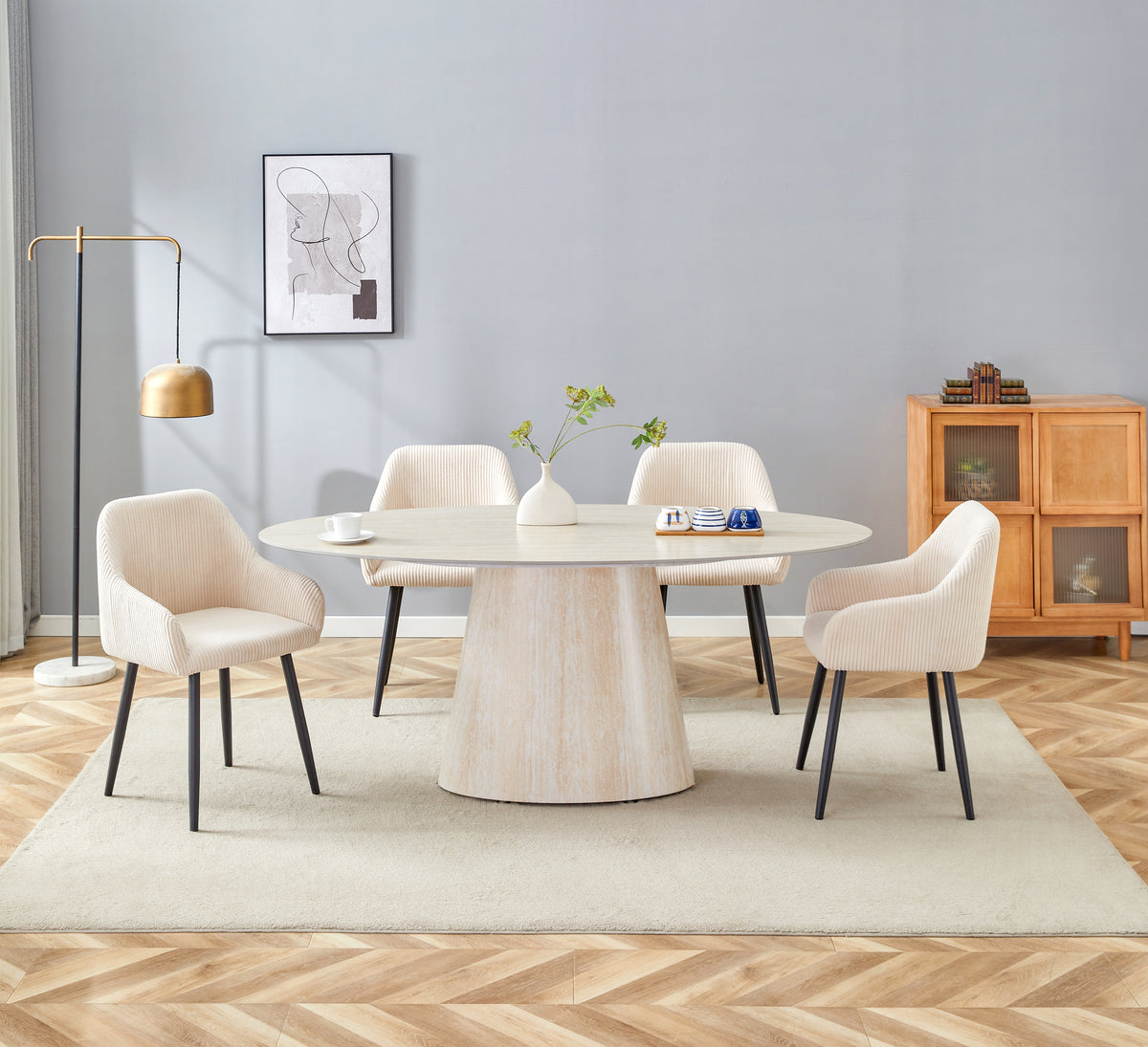 Table Repas Ova Travertin Céramique Travertin 180Cm