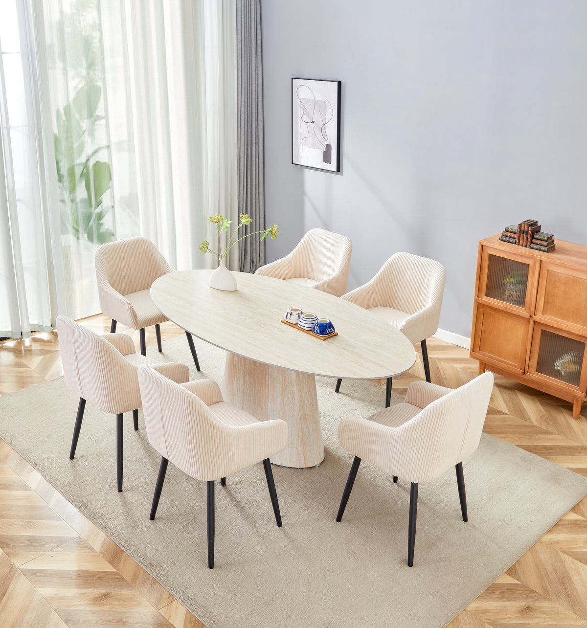 Table Repas Ova Travertin Céramique Travertin 180Cm