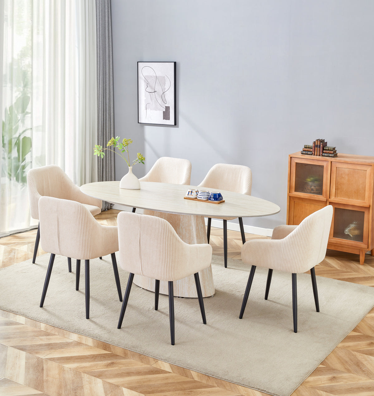 Table Repas Ova Travertin Céramique Travertin 180Cm