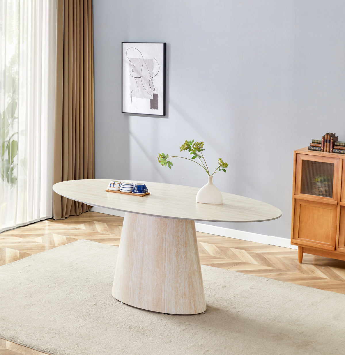 Table Repas Ova Travertin Céramique Travertin 180Cm