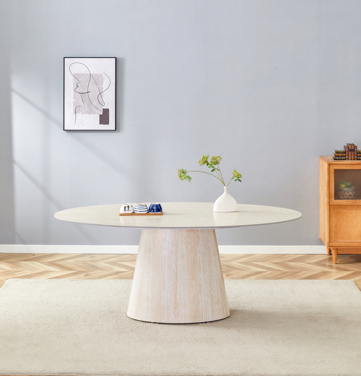 Table Repas Ova Travertin Céramique Travertin 180Cm