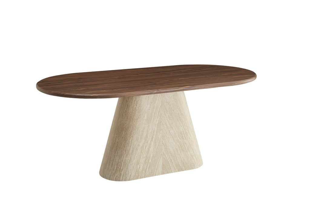 Table Repas Ourlet Pied Mdf Effet Travertin Plateau Effet Noyer 180X90