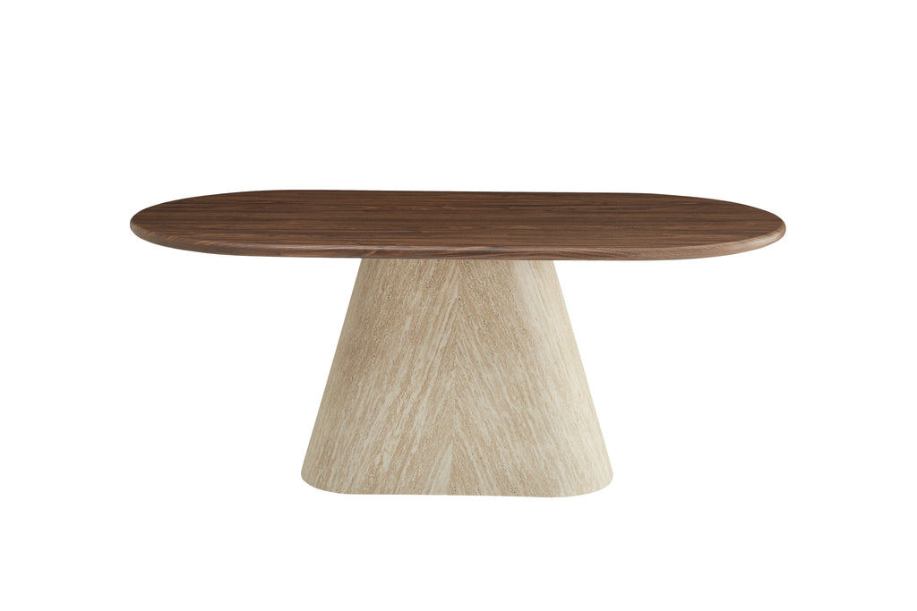 Table Repas Ourlet Pied Mdf Effet Travertin Plateau Effet Noyer 180X90