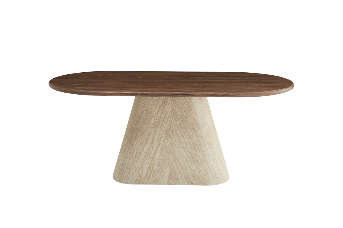 Table Repas Ourlet Pied Mdf Effet Travertin Plateau Effet Noyer 180X90