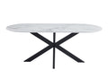 Table Repas Manon Pied métal Noir Plateau Céramique Marbre Blanc 200X90Cm