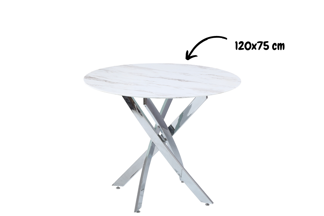 Table Repas Jessica Chrome Marbré Blanc Xxl120X75Cm