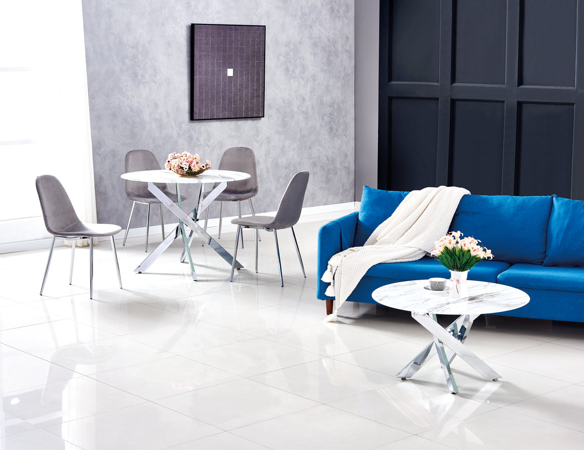 Table Repas Jessica Chrome Marbré Blanc Xxl120X75Cm