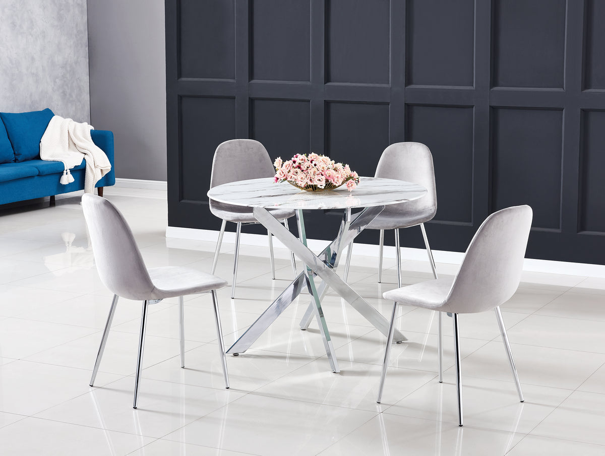 Table Repas Jessica Chrome Marbré Blanc Xxl120X75Cm