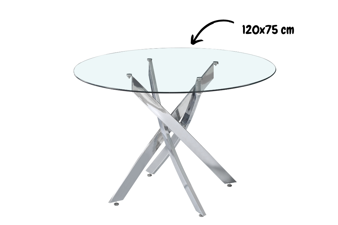Table Repas Jessica Chrome Transparent Xxl120X75Cm