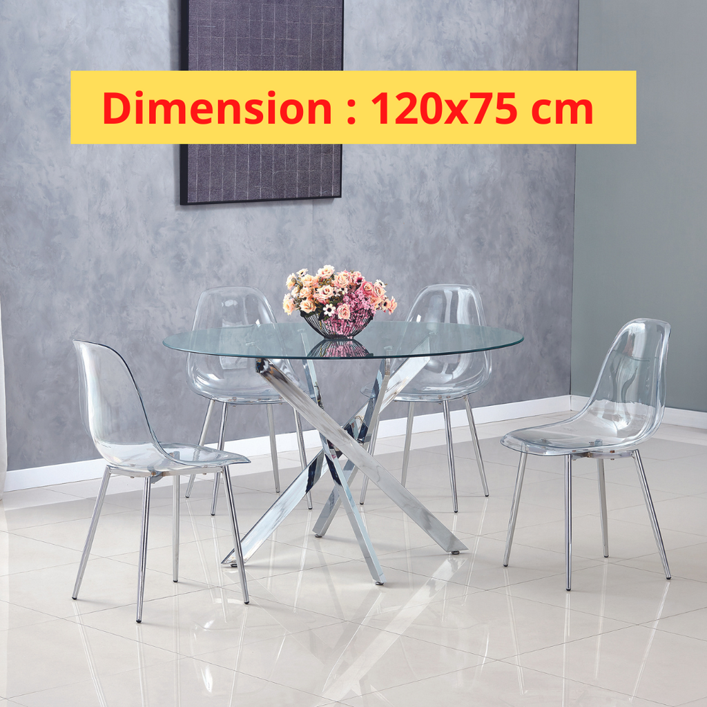 Table Repas Jessica Chrome Transparent Xxl120X75Cm