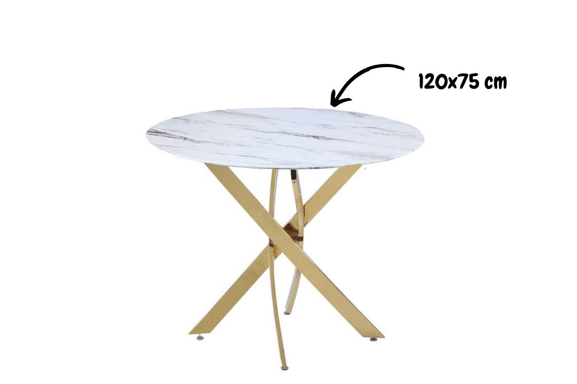 Table Repas Jessica Gold Marbre Blanc Xxl120X75Cm