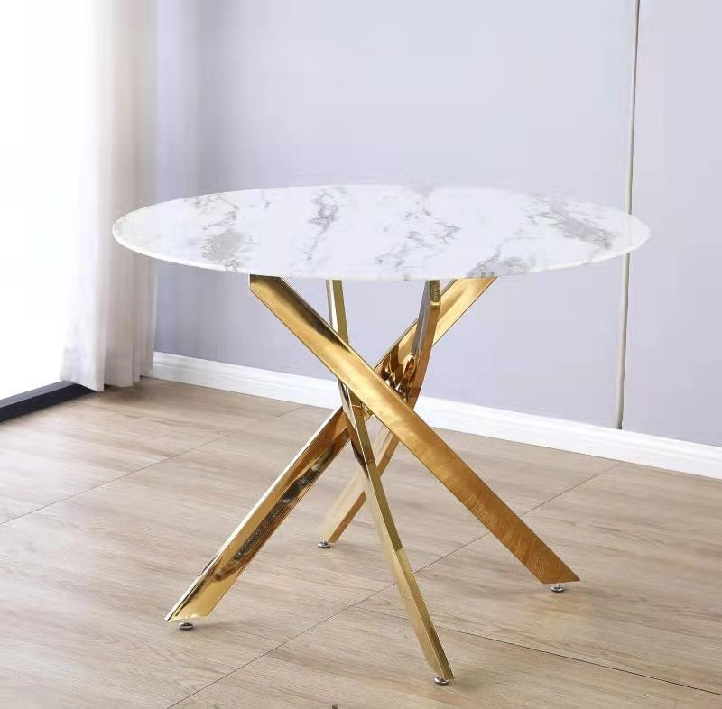 Table Repas Jessica Gold Marbre Blanc Xxl120X75Cm