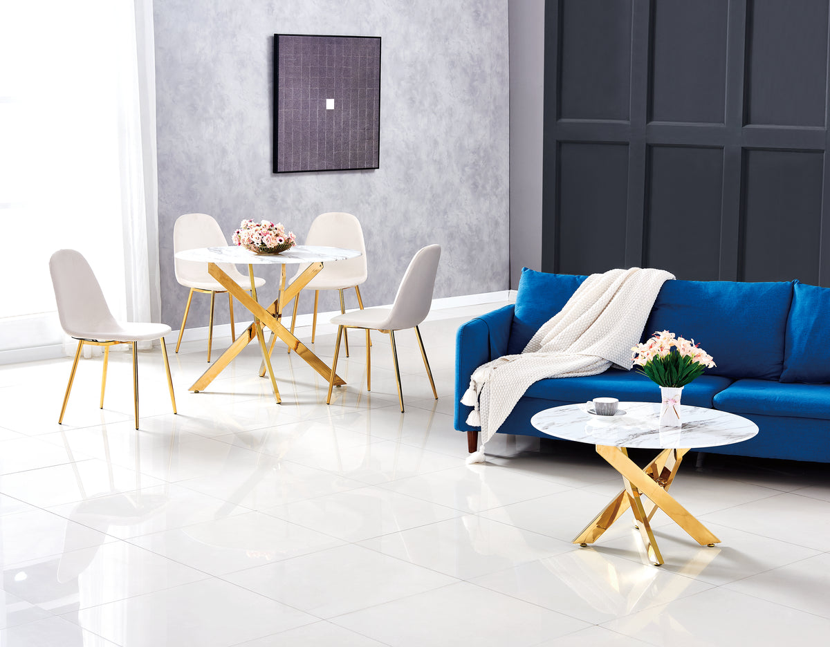 Table Repas Jessica Gold Marbre Blanc Xxl120X75Cm