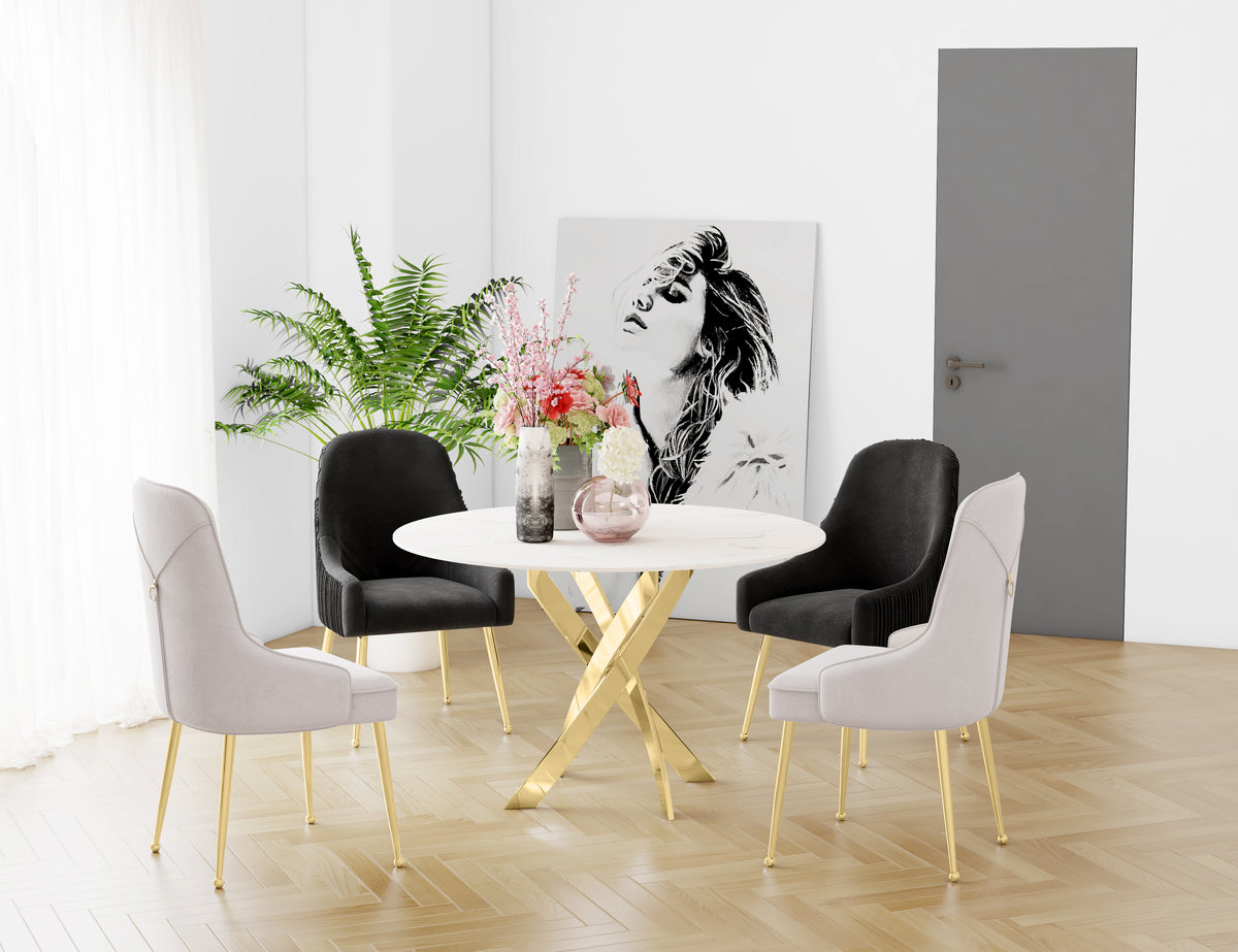 Table Repas Jessica Gold Marbre Blanc Xxl120X75Cm