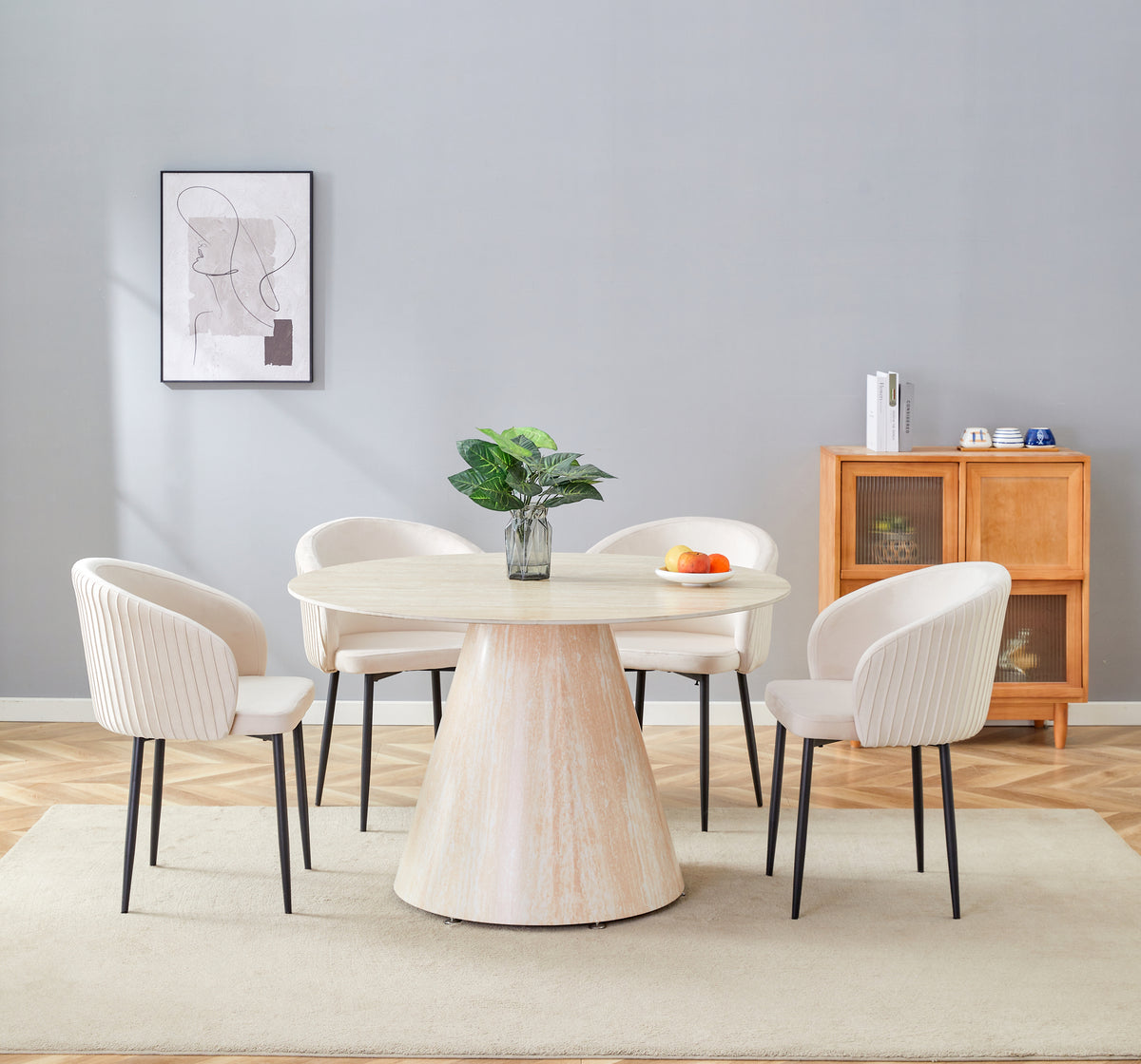 Table Repas Rosalia Pied Effet Travertin Céramique Travertin 120Cm