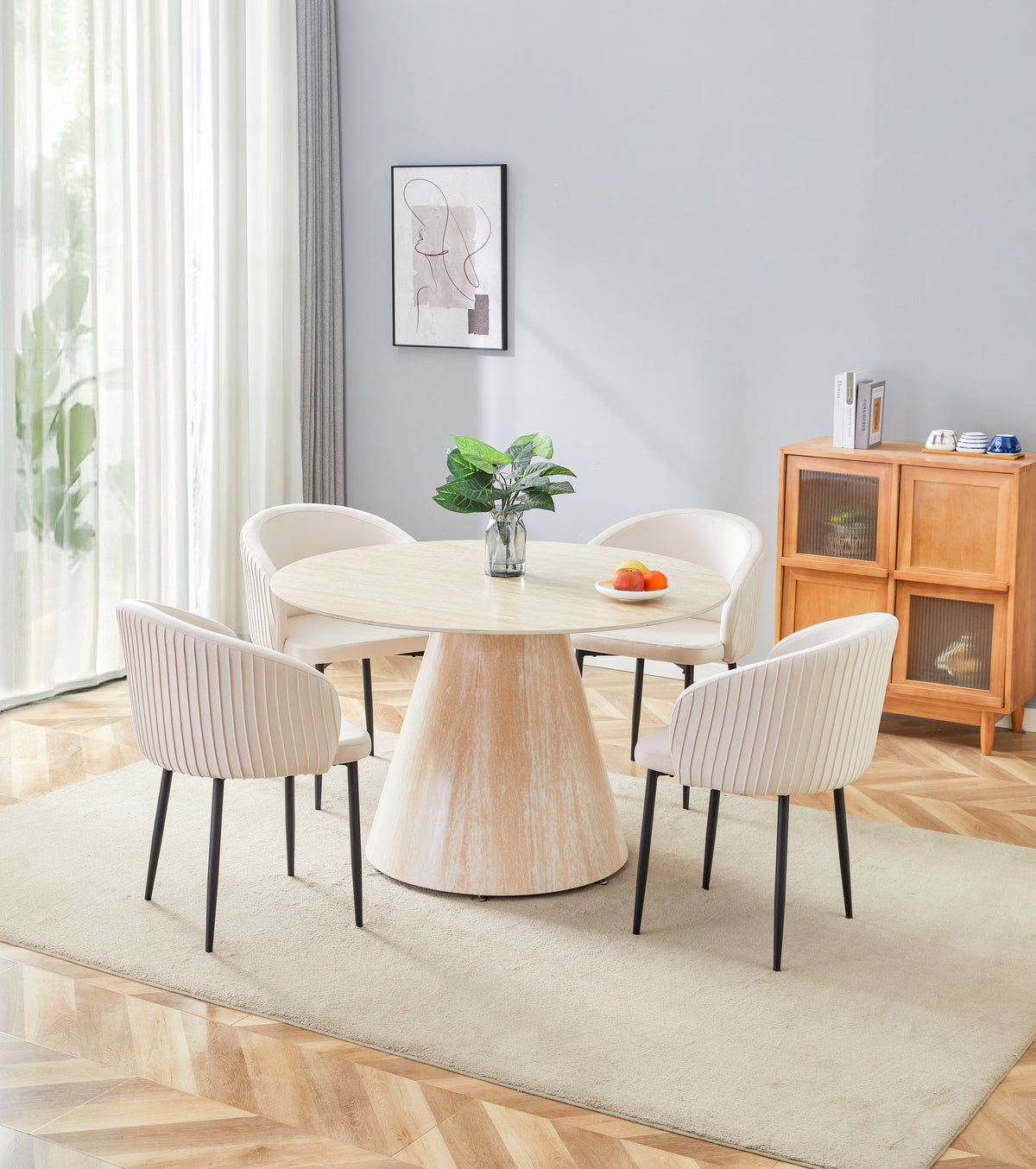 Table Repas Rosalia Pied Effet Travertin Céramique Travertin 120Cm