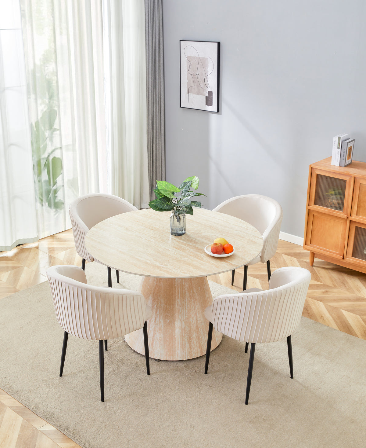 Table Repas Rosalia Pied Effet Travertin Céramique Travertin 120Cm