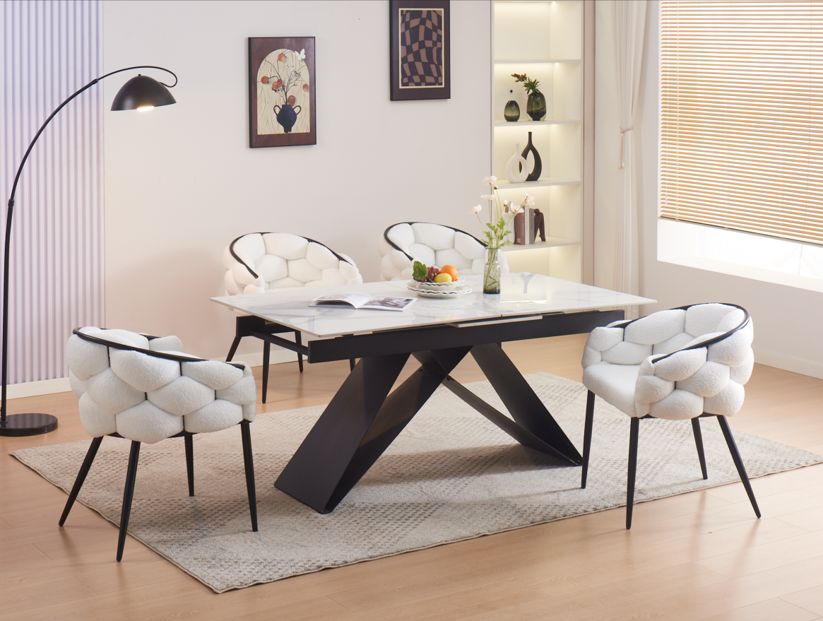 Table Repas Extensible Garcia Metal Noir Marbre Blanc 160 X 90 / 200X 90