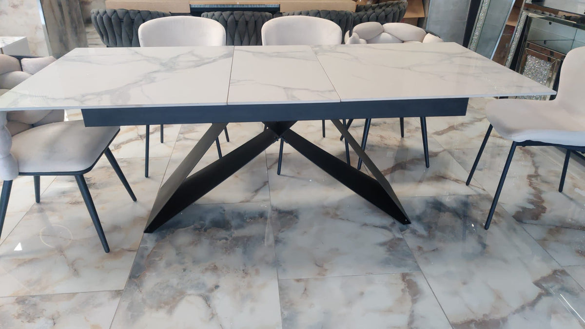 Table Repas Extensible Garcia Metal Noir Marbre Blanc 160 X 90 / 200X 90