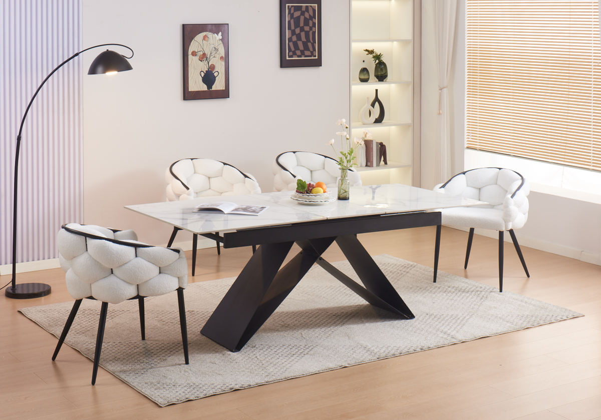 Table Repas Extensible Garcia Metal Noir Marbre Blanc 160 X 90 / 200X 90