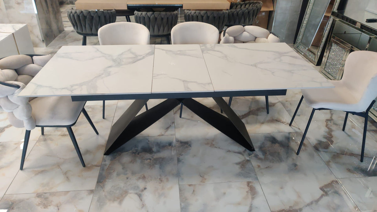 Table Repas Extensible Garcia Metal Noir Marbre Blanc 160 X 90 / 200X 90