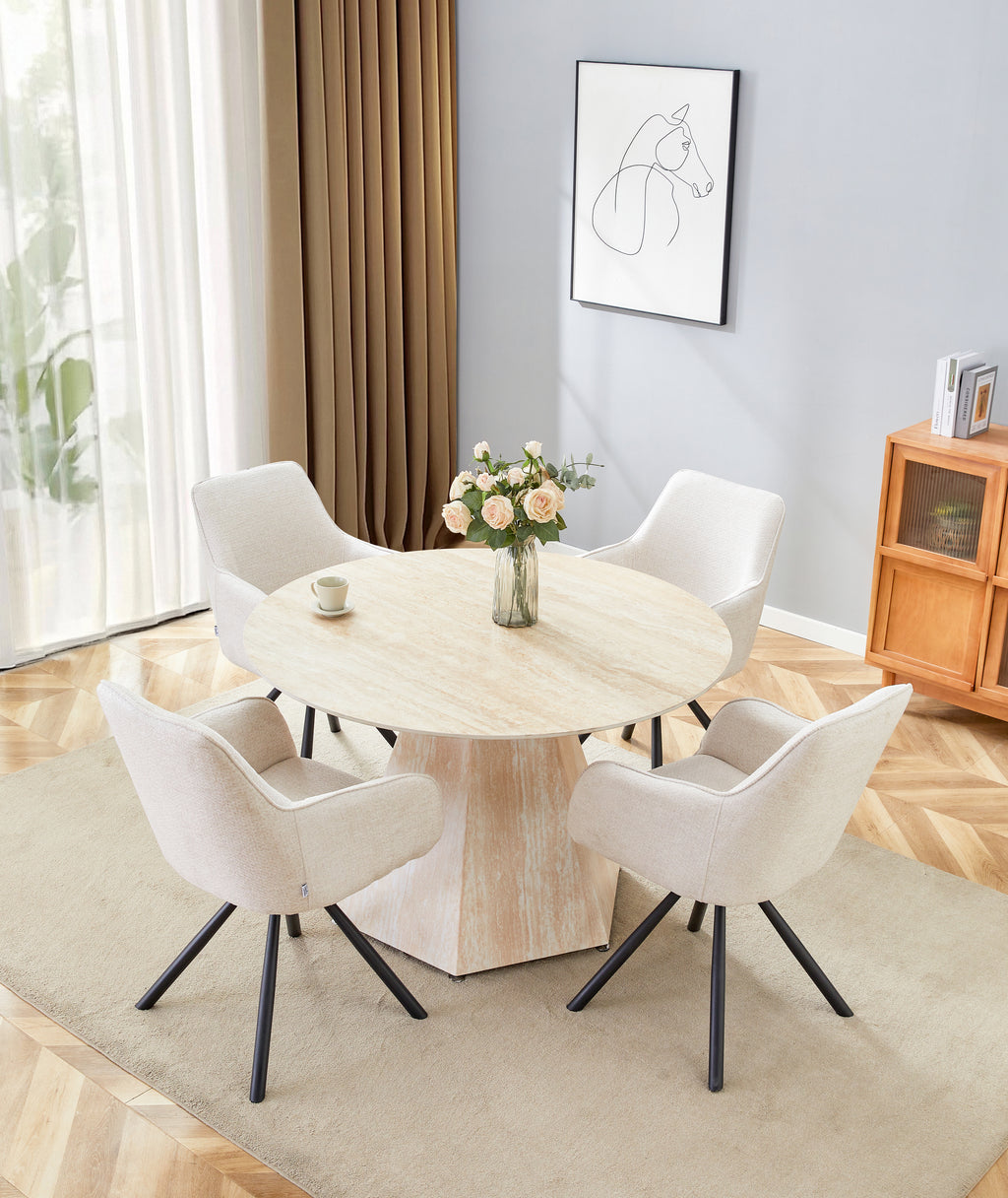 Table Repas Solal Pied Effet Travertin Céramique Travertin Mat 120Cm