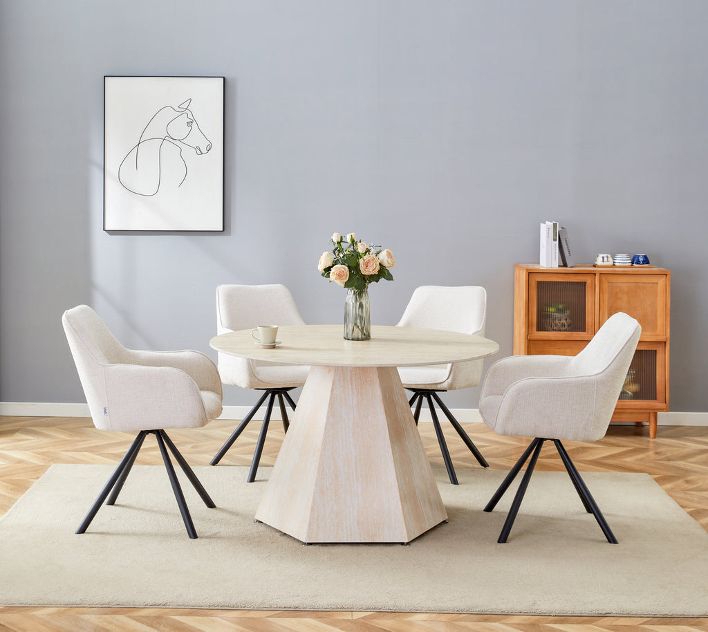 Table Repas Solal Pied Effet Travertin Céramique Travertin Mat 120Cm
