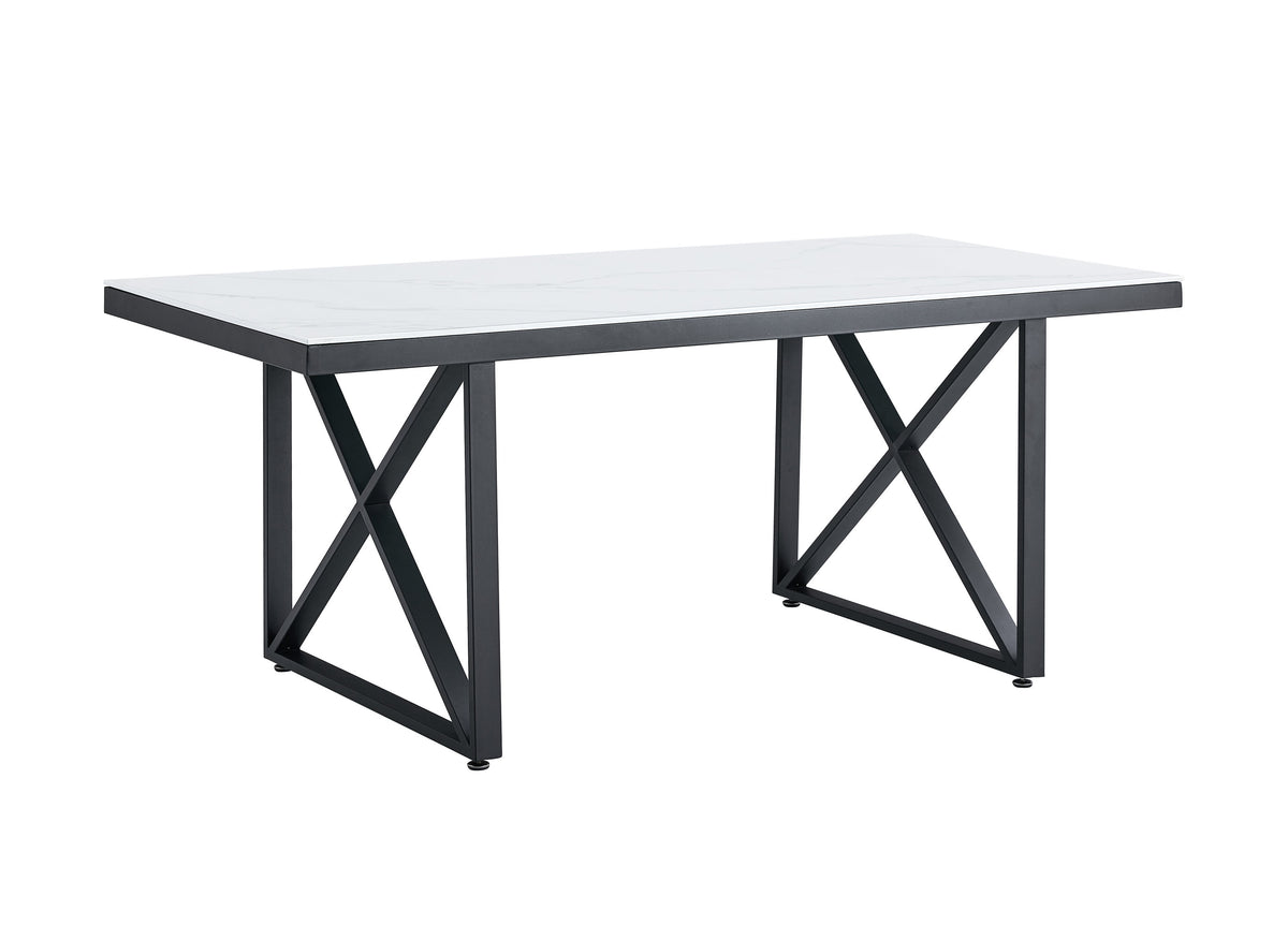 Table Repas Levanto métal Noir Marbre Blanc 180X90X75 Cm