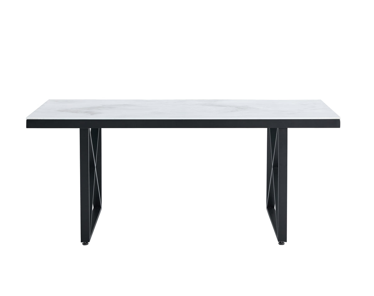 Table Repas Levanto métal Noir Marbre Blanc 180X90X75 Cm