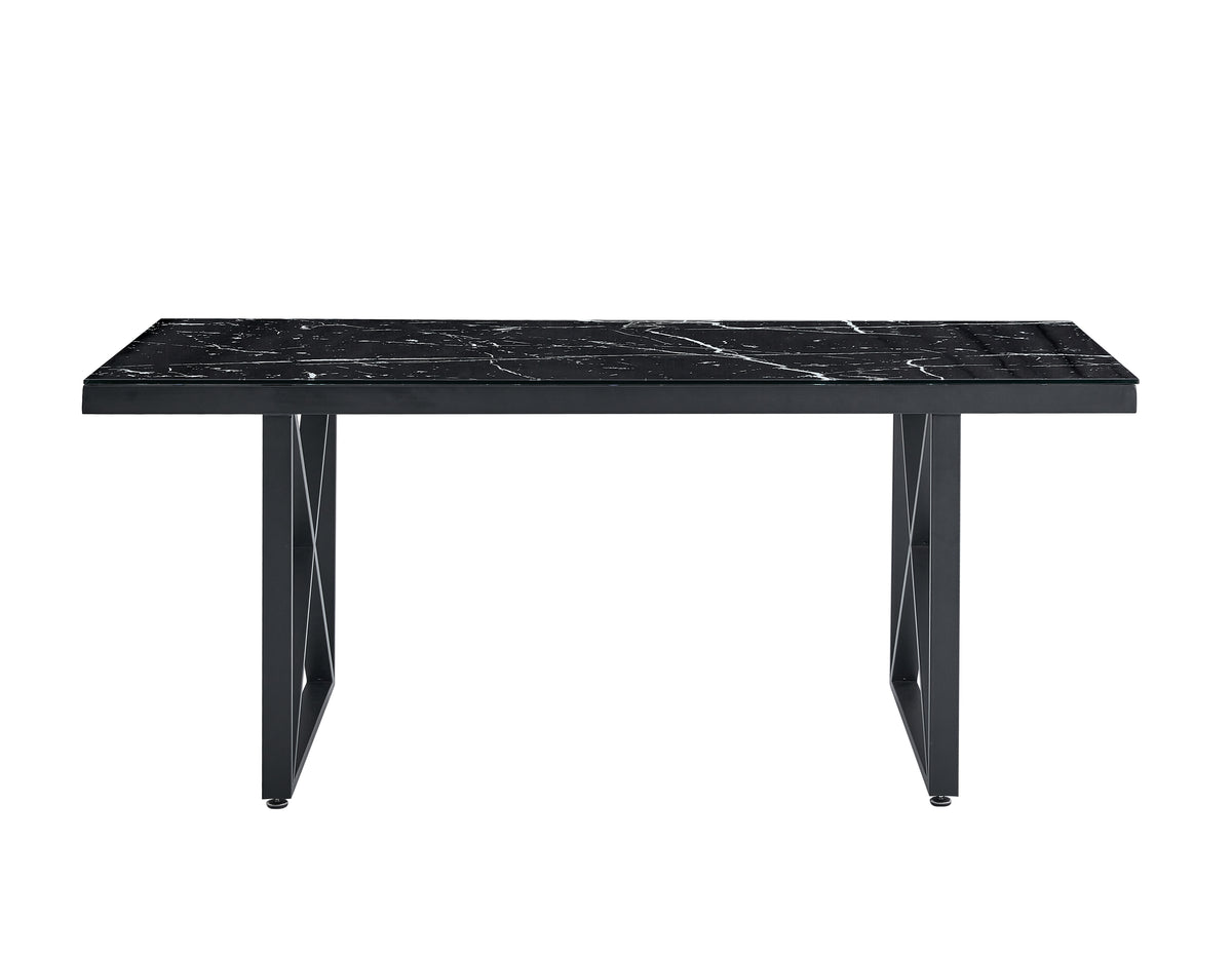 Table Repas Levanto Metal Noir Verre Marbre Noir 180X90X75 Cm