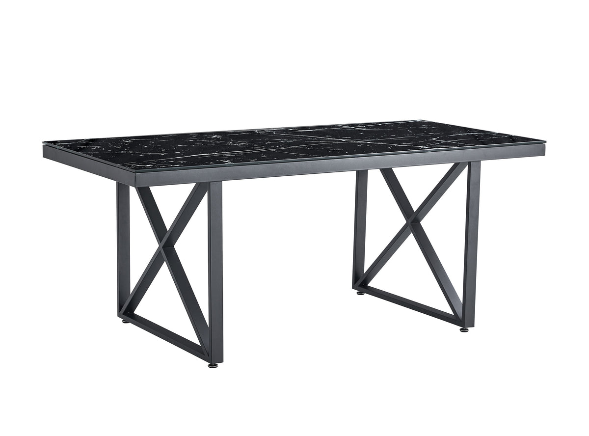 Table Repas Levanto Metal Noir Verre Marbre Noir 180X90X75 Cm