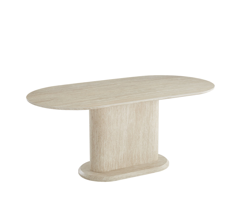 Table Repas Loka Pied Effet Travertin Plateau Céramique Travertin Mat 180X90X75Cm