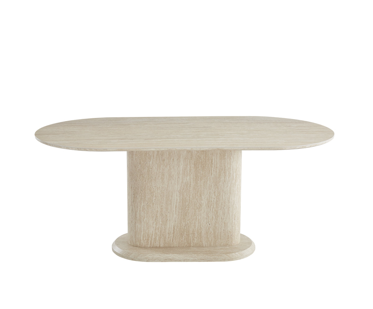 Table Repas Loka Pied Effet Travertin Plateau Céramique Travertin Mat 180X90X75Cm