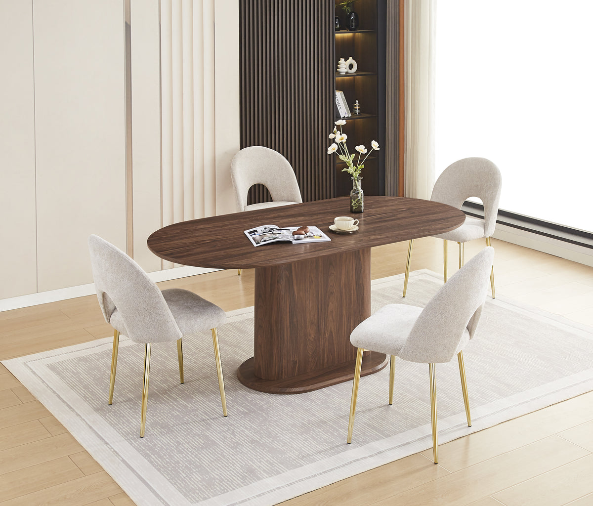 Table Repas Loka Plateau/Base Effet Noyer 160X90X75Cm