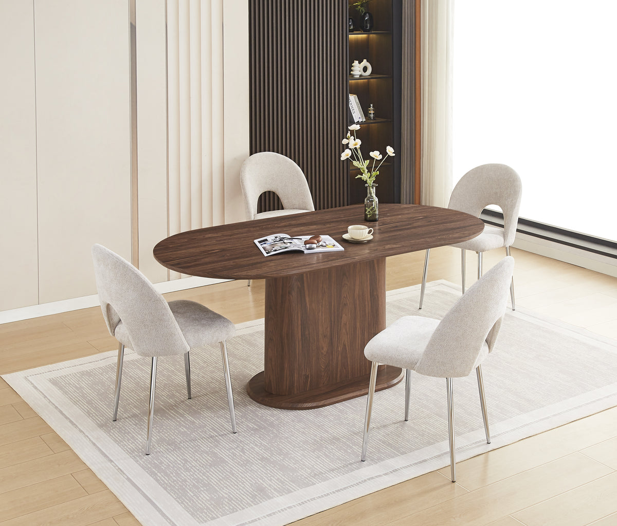 Table Repas Loka Plateau/Base Effet Noyer 180X90X75Cm