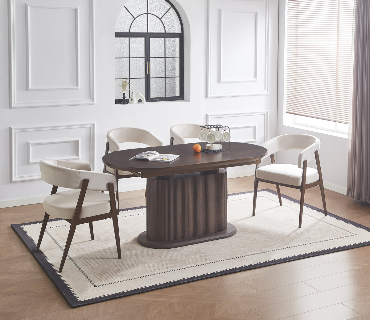 Table Repas Extensible Loka Pied Mdf Effet Noyer Plateau Mdf Effet Noyer 160/200X90X75Cm