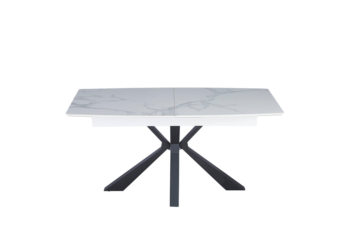 Table Extensible A Rallonge Bianca Pied Metal Noir Céramique Marbre Blanc