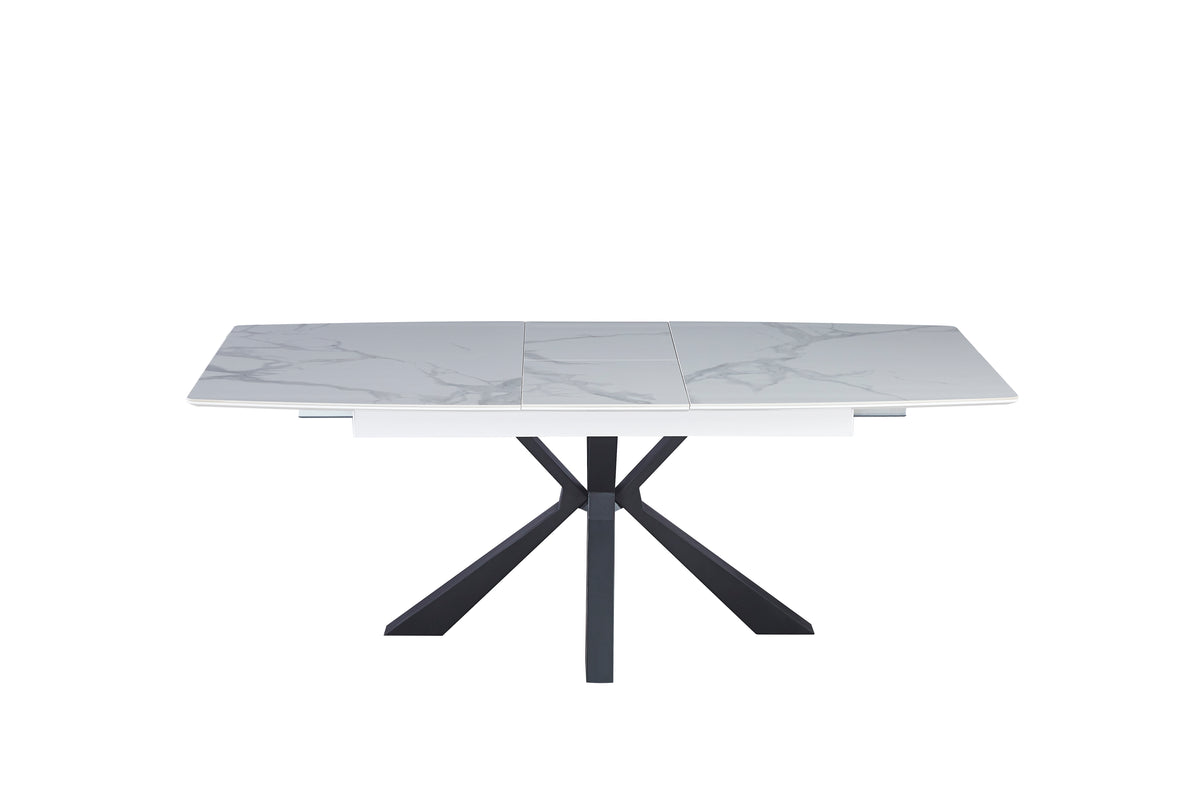 Table Extensible A Rallonge Bianca Pied Metal Noir Céramique Marbre Blanc