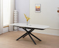 Table Repas Extensible Nysa Pied Metal Noir Céramique Travertin Blanc 129/189X89X76Cm